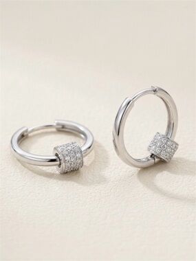 Platinum Plated Zircon 2-in-1 Removable Charm Hoop Earrings Silver 2cm (0.8")